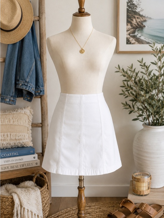 Free People Dresses & Skirts - Free People White Denim Mini Skirt Size 8 Cotton Blend Zip Back Boho Coastal